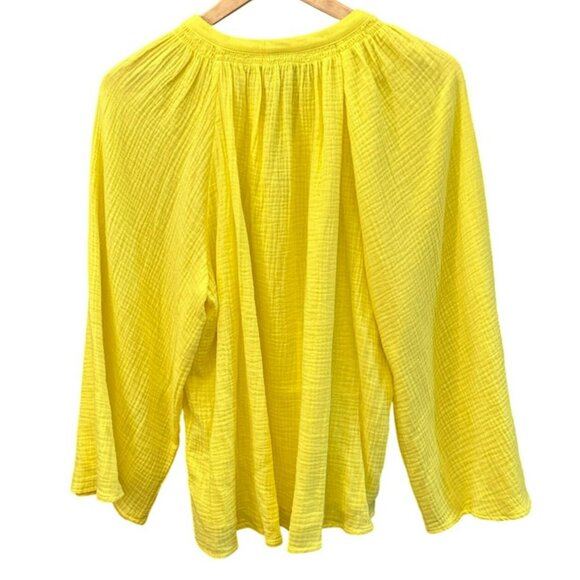 Scoop Yellow Gauze Cotton Drawstring Casual Relaxed Long Sleeve Blouse Size 8/10 - Picture 4 of 6